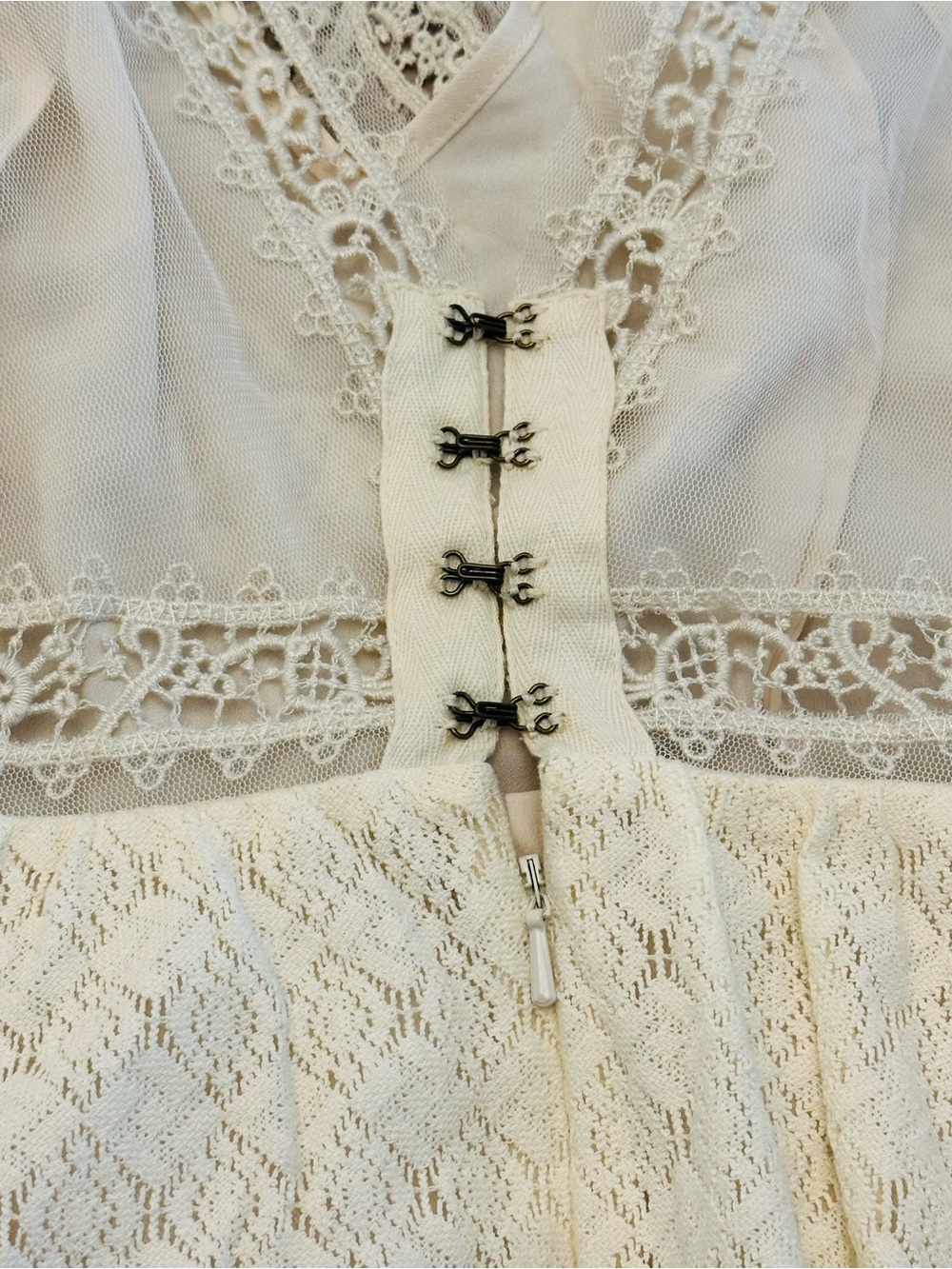Free People Victoria Ivory Lace Embroidery Mini Dress Womens 10 - Picture 10 of 12